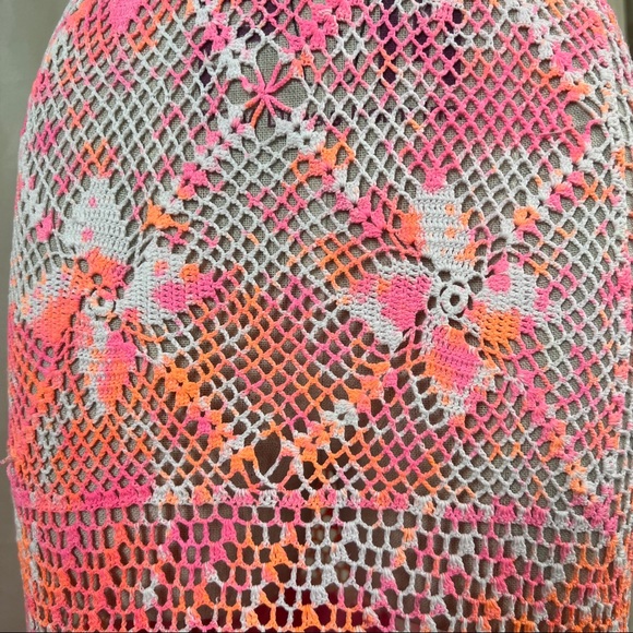 VTG Crochet Mesh Tie Dye Maxi Dress/Beach Cover Up in Pink and White - Picture 8 of 16